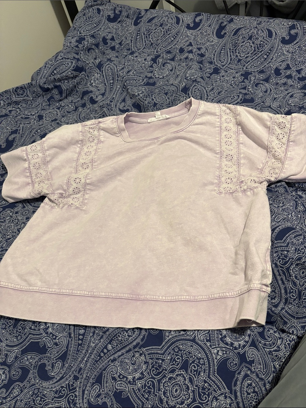 Jane and Delancey Light Lavender Short-Sleeve Eyelet Sweatshirt
